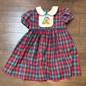 Vintage OOAK Girls Plaid Cotton Dress with White Collar